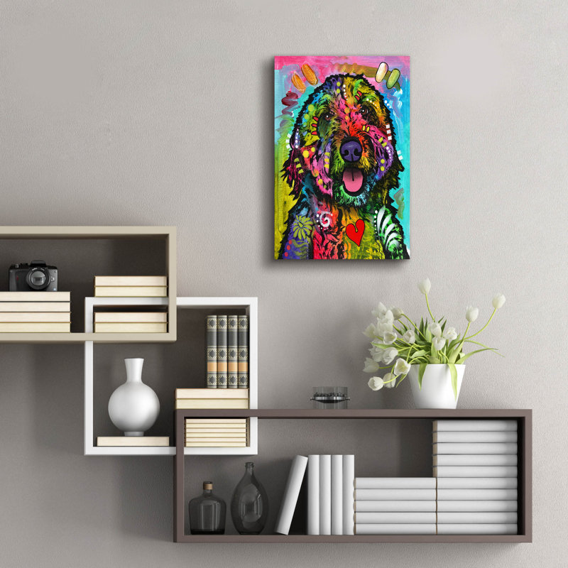 «Golden Doodle» par Dean Russo, art mural en verre acrylique, H 24 po x l 16 po x P 0,2 po