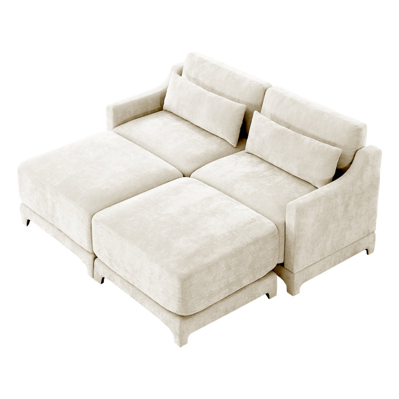 Causeuse en chenille de 65,5 po de largeur avec 2 repose-pieds, convertible en méridienne double profonde de 53 po, canapé modulaire modulaire, blanc