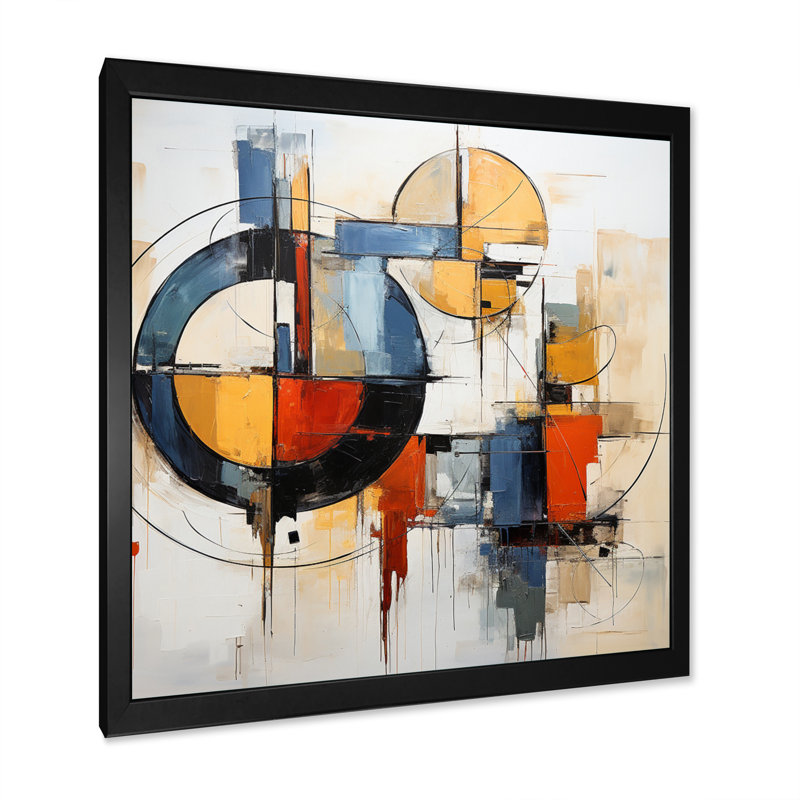 «Mid I Century» abstrait coloré Fusion I - art abstrait Mid-Century, H 16 po x l 16 po x P 1 po, Cadre photo noir