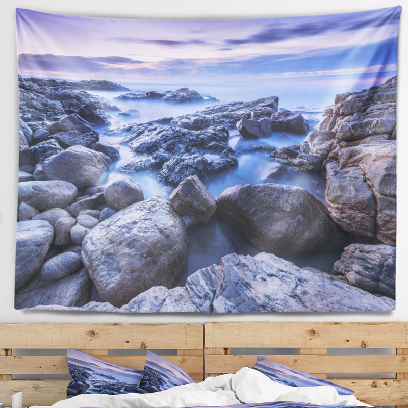 Tapisserie seascape rocky en mer au matin, H 32 po x l 39 po