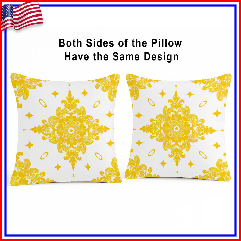 Yellow Ornate Damask Double Sided Throw Pillows, 18 x 18 inches