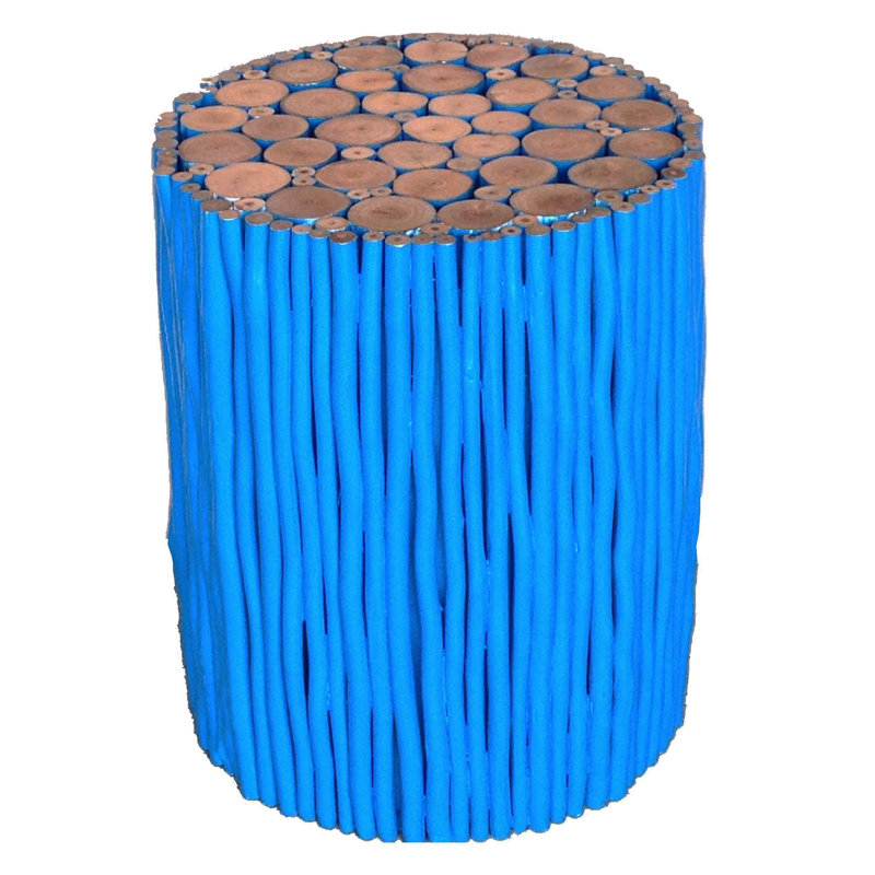 Blue Tropical Wood Stick Accent Stool