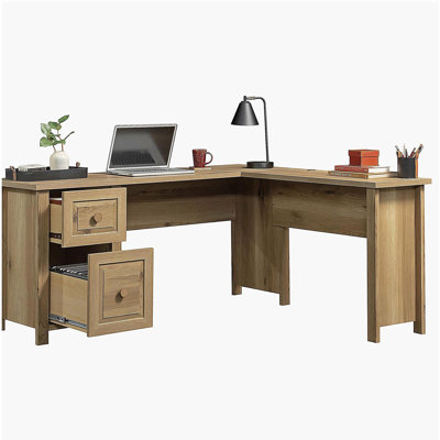 L-Shaped Desk with 1-Inch Thick Surface, Brown finish