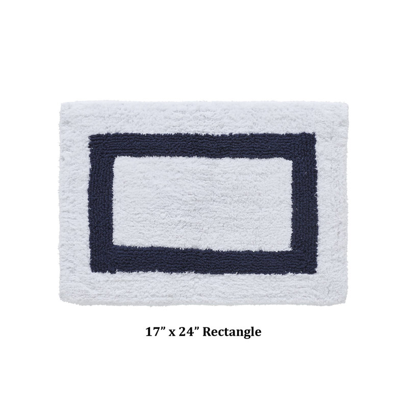 Tapis pour salle de bain réversible 100% coton Widman, Rectangle 17 po x 24 po, Blanc / Bleu marine