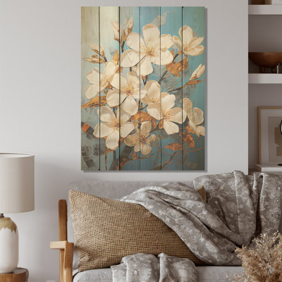 Golden Plumeria Radiance Flowers I - Plumeria Wood Art On Natural Pine Wood