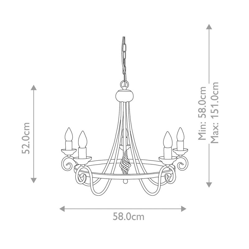 Ballycastle 5 - Light Candle Style Chandelier, Black