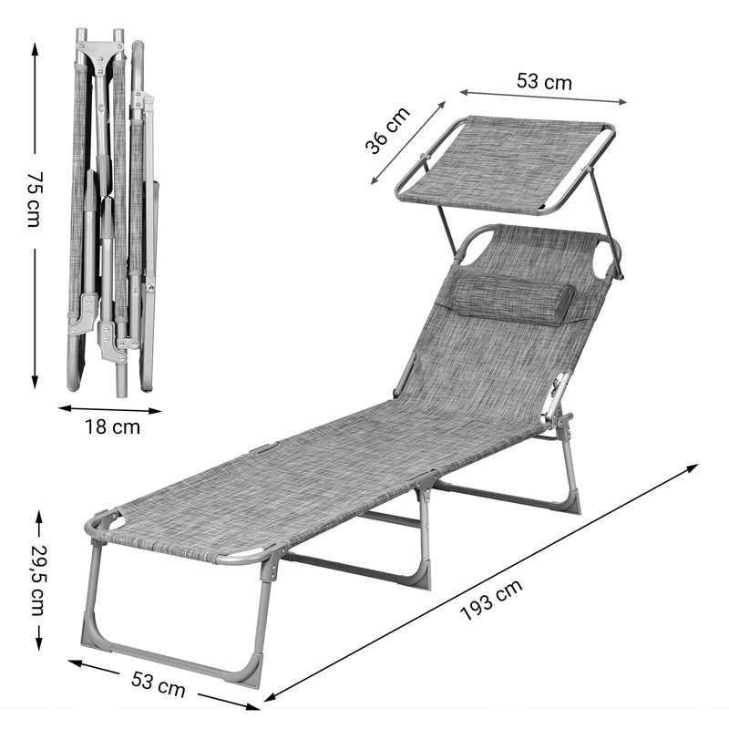 Adalen 193cm Long Reclining Single Sun Lounger, Light Grey
