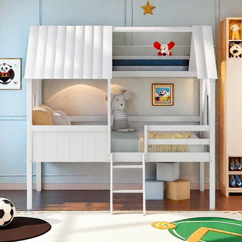 Alduina Kids Twin Loft Bed, White/White
