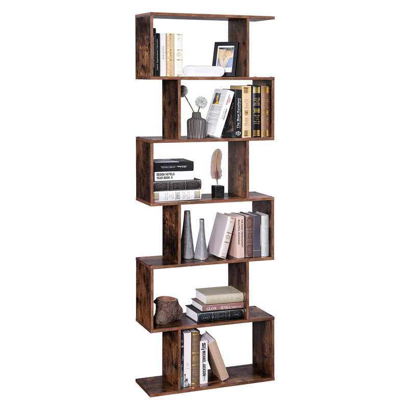 Geena 190.5cm H x 70cm W Geometric Bookcase, Rustic Brown