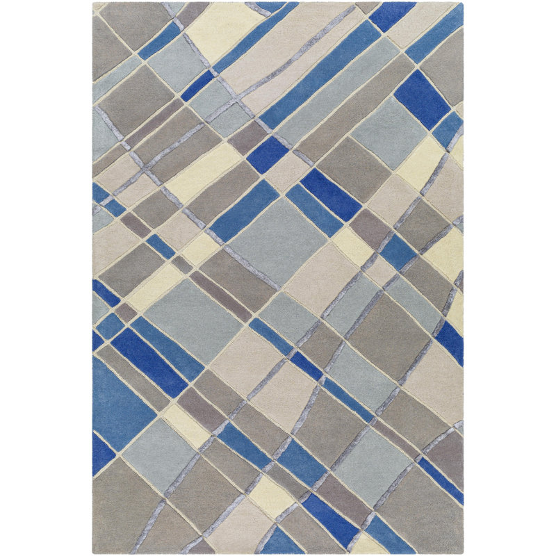 Rectangle Wingler Geometric Hand Tufted Wool/Viscose Area Rug in Blue, Rectangle 2' x 3'