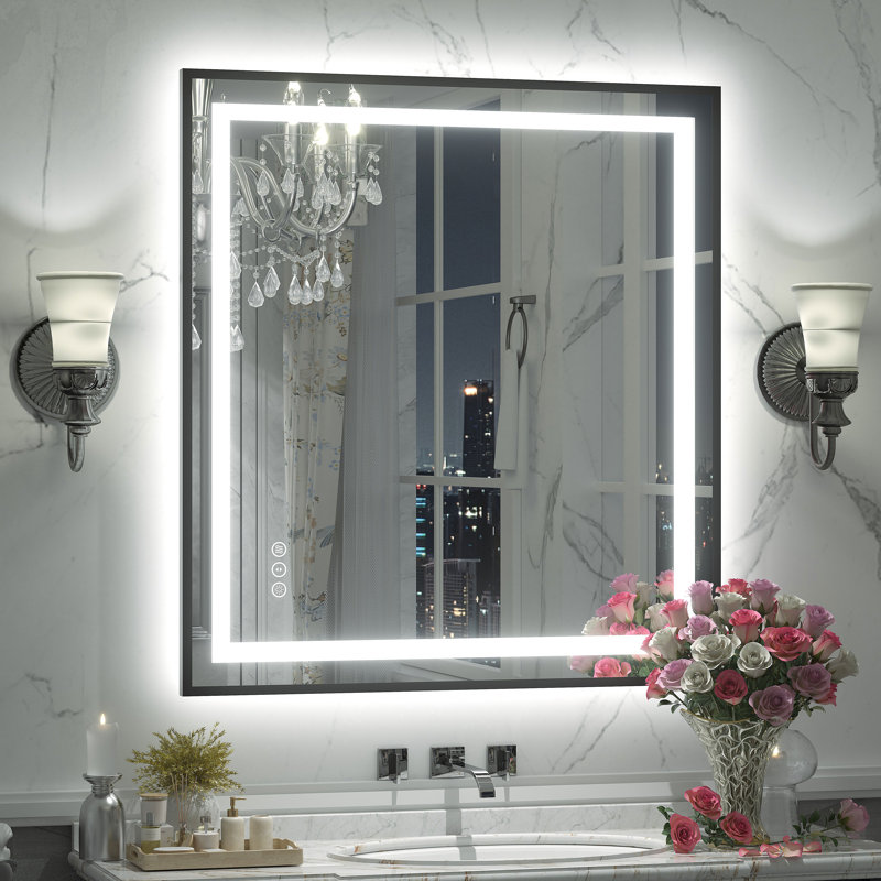 Wayfair Basics® UL Certified Front & Back LED Anti-Fog Tempered Glass Framed Bathroom/Vanity Mirror, 32" x 28"