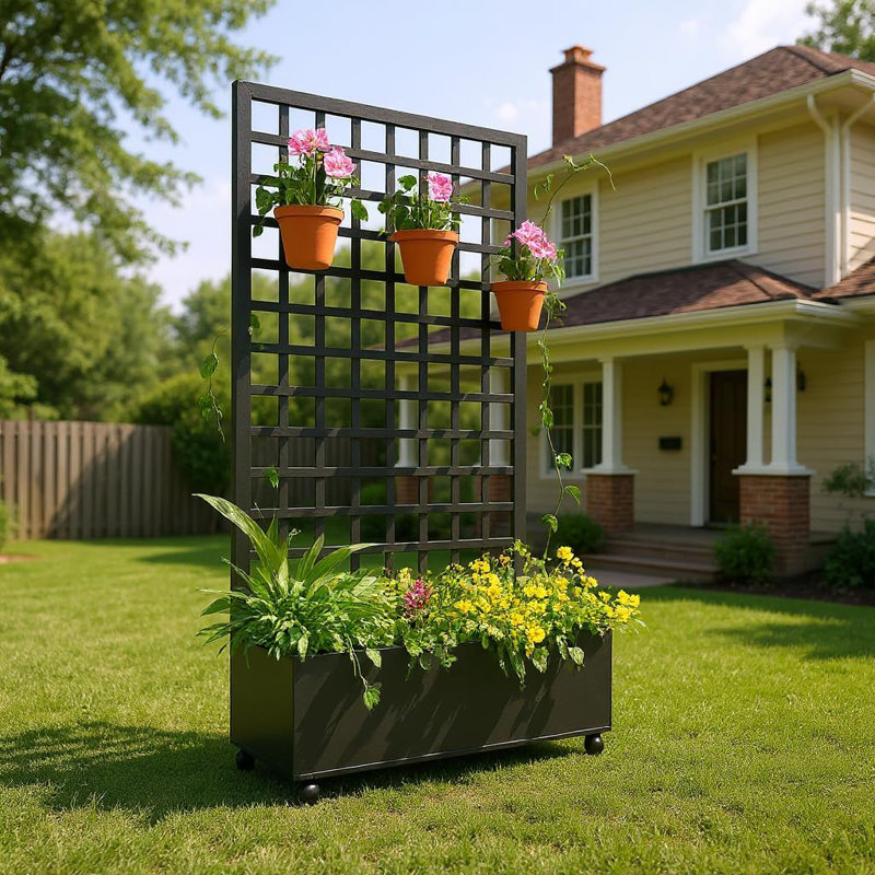 Metal Planter Box with Trellis & Wheels – 72” Tall Raised Garden Bed with Privacy Screen, Rolling Design for Climbing Plants, Flowers & Vines