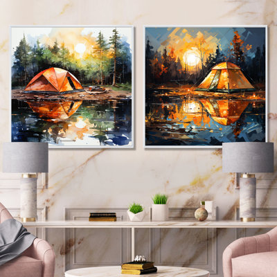 Ensemble de 2 impressions sur toile de camping Forest Retreat I - campagne