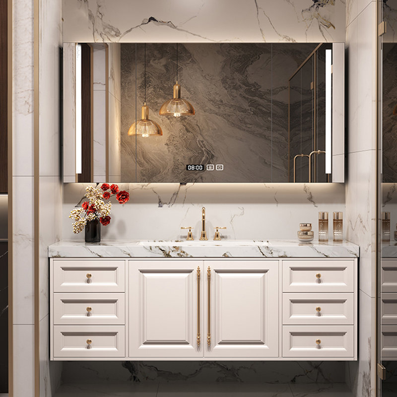 Armoire de salle de bain American Light Luxury, Blanc cassé, H 19,69 po x l 51,18 po x P 21,65 po