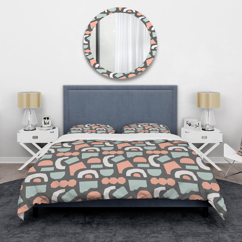 Pastel Retro Geometrics III - Ensemble de housse de couette moderne - Microfibre de polyester