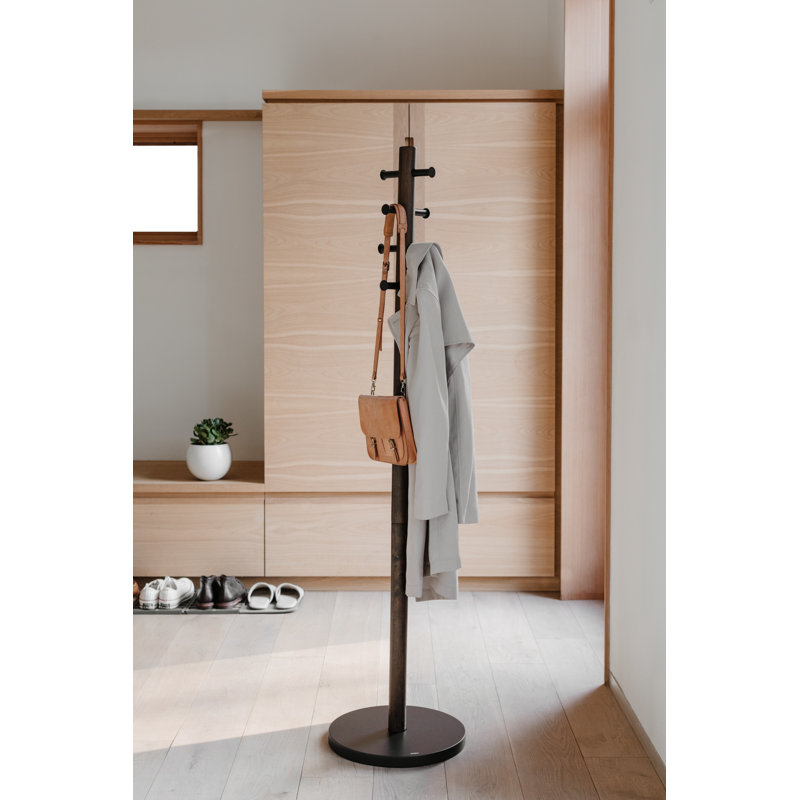 Solid Wood Freestanding 8 - Hook Coat Rack, Black