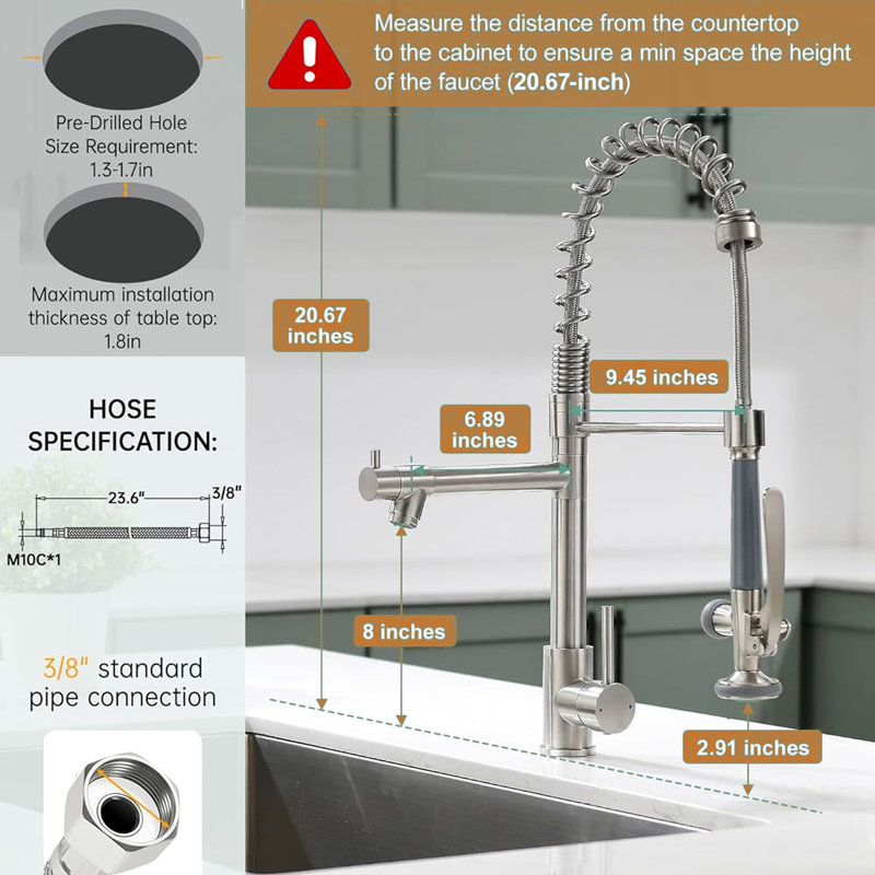 Commercial Pull Down Kitchen Sink Faucet With Sprayer Modern Kitchen Faucet Single Handle Brass Taps, Brushed Nickel