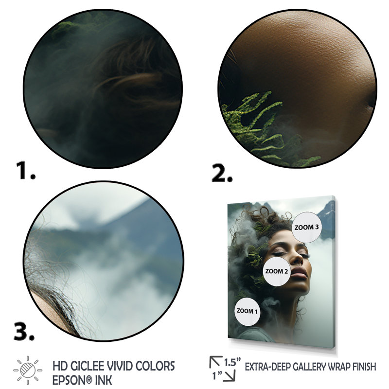 "Double Exposure Woman and Mountain Echoes III", Cadre flottant doré, H 44 po x l 34 po x P 1,5 po