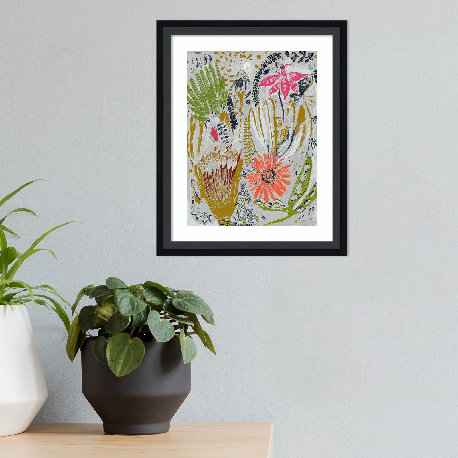 Tropical Blooms by Maya Woods, 11" W x 13" H, Black
