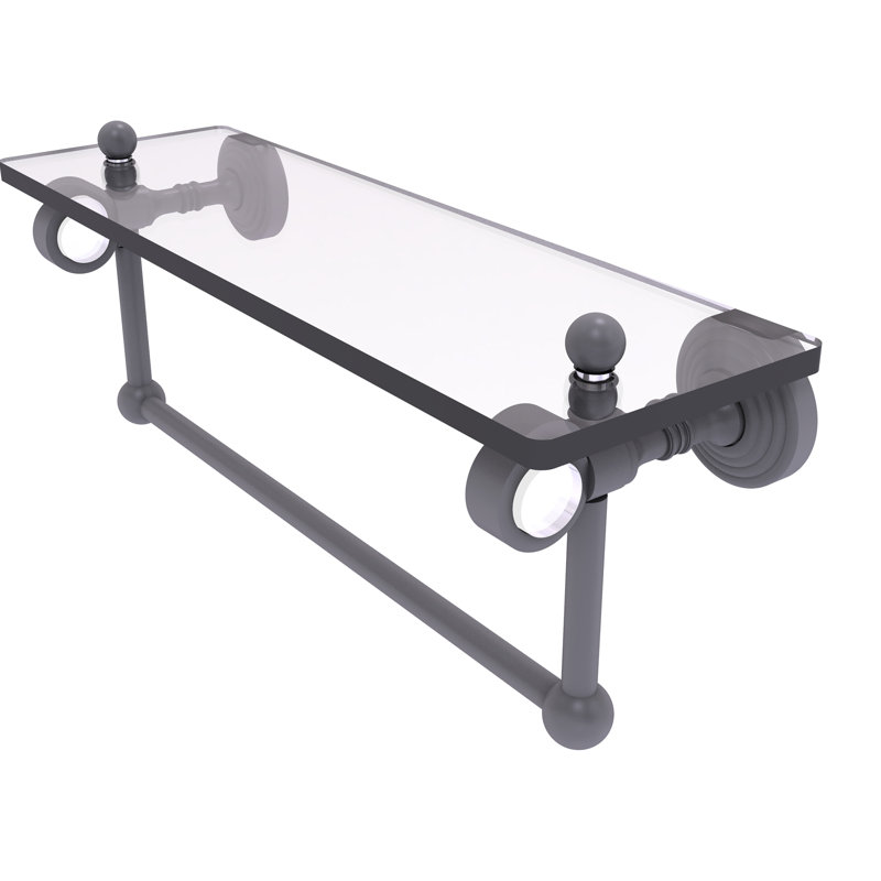 Jarrell Glass Bracket Shelf with Towel Bar, 5.12" H x 16" W x 6.4" D, Matte Gray
