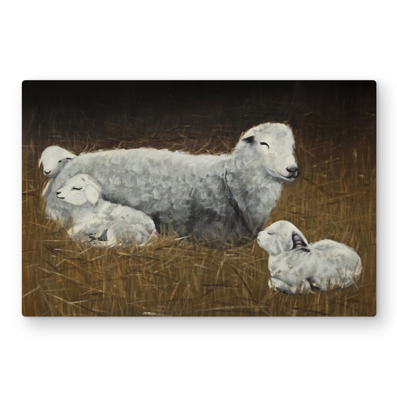 Sheep and Lambs - Gray Rustic Metal Print for Home Decor