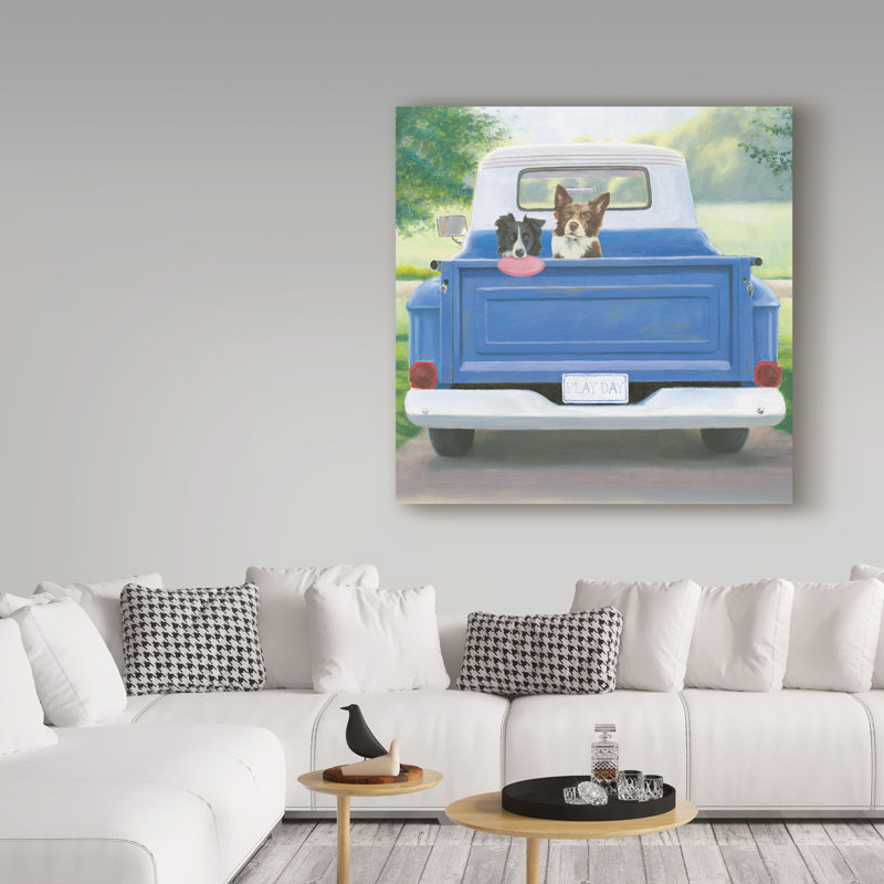 « play day frisbee », reproduction de peinture à l’huile sur toile tendue, H 35 po x l 35 po x P 2 po