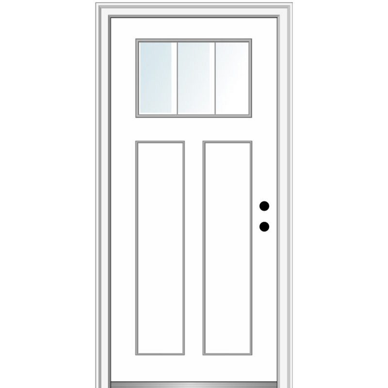Porte d'entrée pré-suspendue en fibre de verre apprêtée Craftsman, H 80 po x l 36 po x P 1,75 po, Ouverture vers la gauche