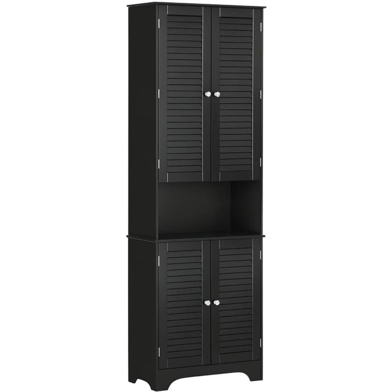 Armoire autoportante noire avec 2 armoires, grande armoire de rangement étroite avec portes et tablettes