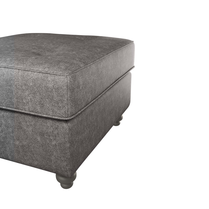 Bodnar Faux Leather Tufted Square Footstool, Black