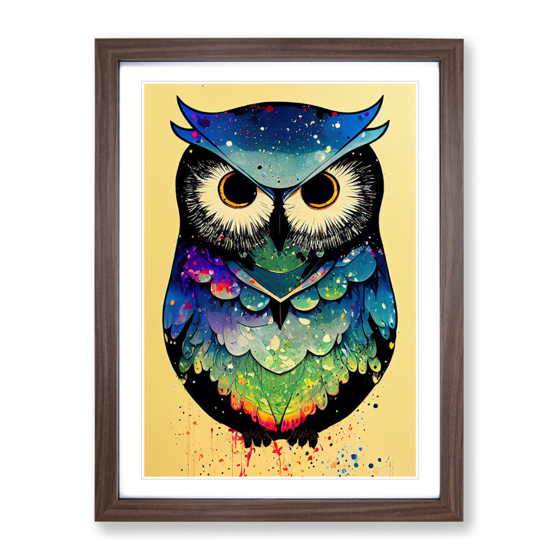 Paint Splashed Owl No.2 Abstract - Framed Print, 46cm H x 34cm W x 2cm D, Walnut