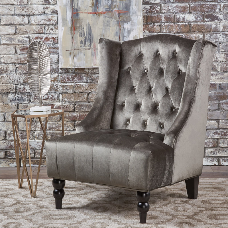 Danni-Lee Tufted High Back Accent Chair Club Chair Upholstered Chair Wingback Chair Living Room Chair, Gray Fabric