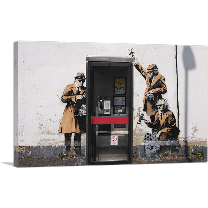 Espion booth par Banksy - reproduction d'art sur toile tendue, H 26 po x l 40 po x P 0,75 po