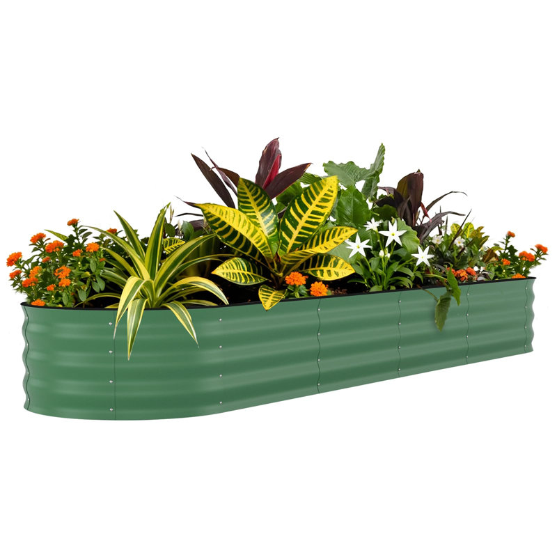 8x2x1.5 ft Galvanized Raised Garden Bed, Heavy-Duty Oval Metal Planter Box with Open Bottom & Safe Edges, Green