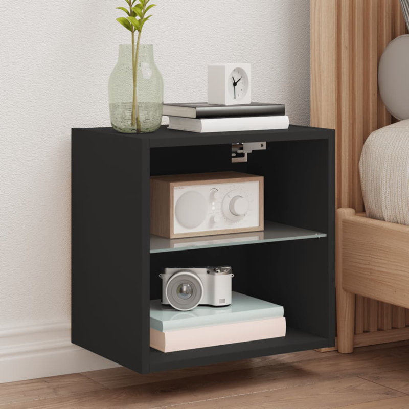 Baheejah Engineered Wood Glass  TV Stand, Black, 15.7"H x 15.7"L x 11.2"W