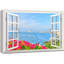 «Window Window Scenery Coast of Pattaya and Blossom Flowers», impression sur toile tendue-98466592