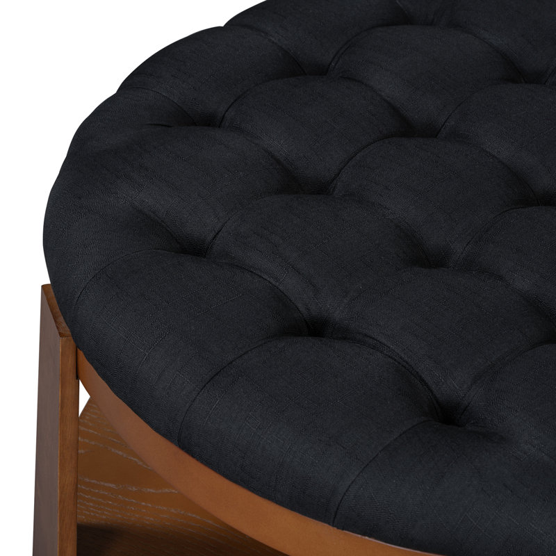 Grande table basse ronde avec repose-pieds et tablette en bois, Noir
