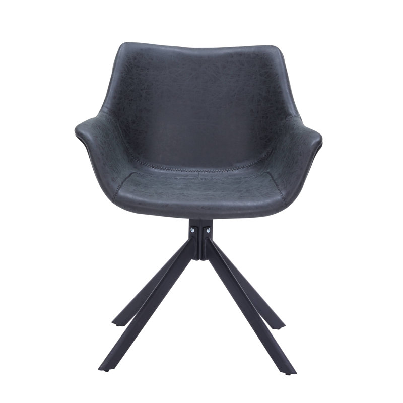 Matthew Upholstered Leather Dining Chair 360-Degree Swivel Armchair With Powder-Coated Iron Legs Dulaney Collection, Black