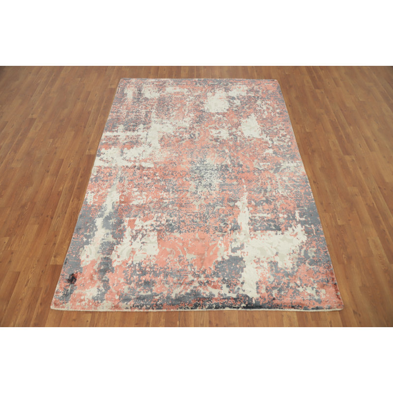 Tapis oriental délavé à motif abstrait 5 x 8