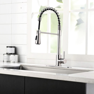 Brushed Nickel Kitchen Faucet - And Easy To Maintain 360 Degree Swivel Function For Versatile Sink Use With Deck Plate Spot Efficient