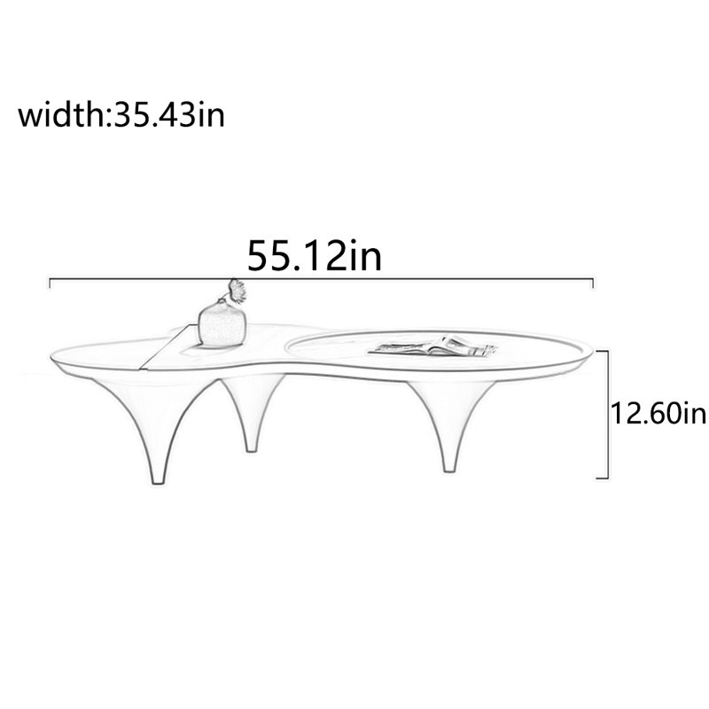 Creative cloud-shaped rock slab tea table, 12.6" H x 55.12" L x 35.43" W, Black/White Top/Black Base