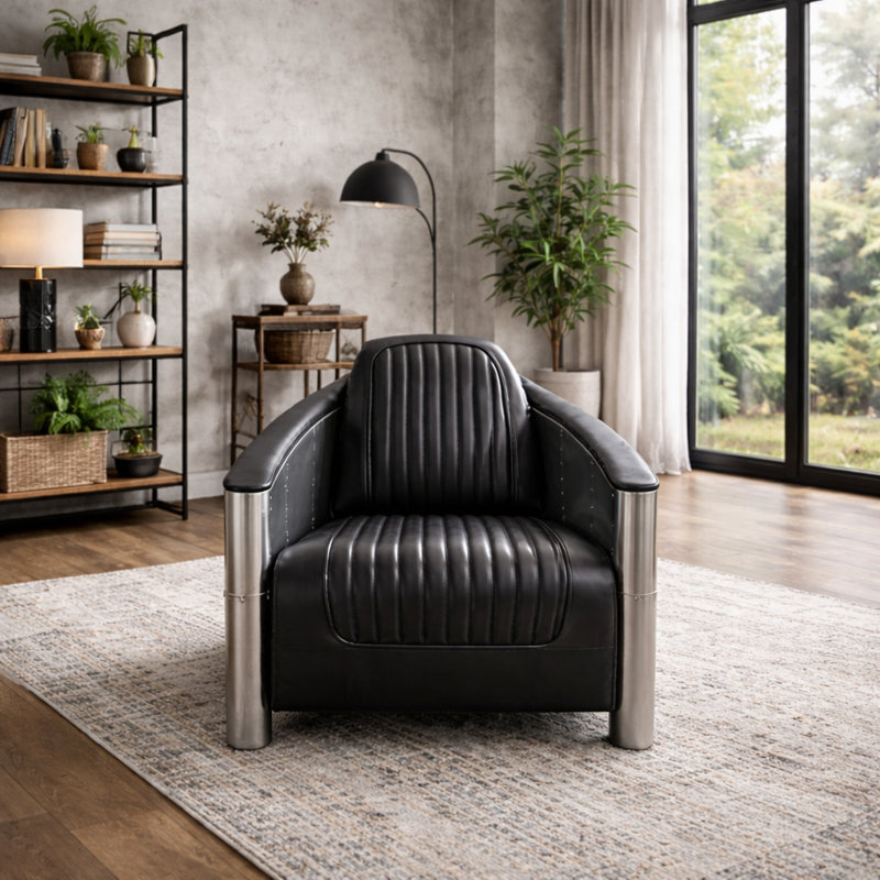 Haglund Faux Leather Swivel Accent Chair