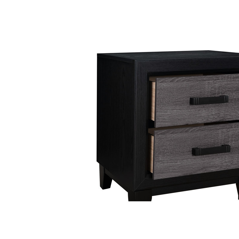 Dark Gray And Black Finish 2 - Drawer Nightstand With Rustic Wood Inlay, Urban Aesthetic, Spacious Storage, Paper Finish, Chip Board , 21.79 In Depth, 58.19 Lb Weight Design Look,
