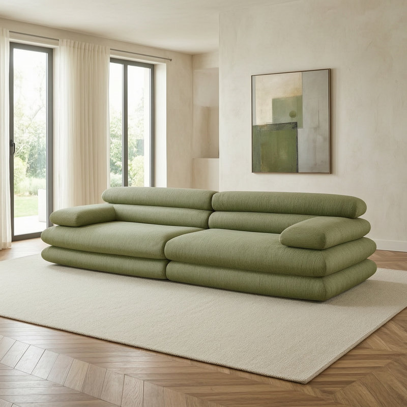 120'' W Compressed Boneless 3-Seat Sofa, Beige