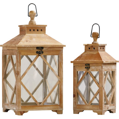 21'' H Wood Tabletop Candle Lantern