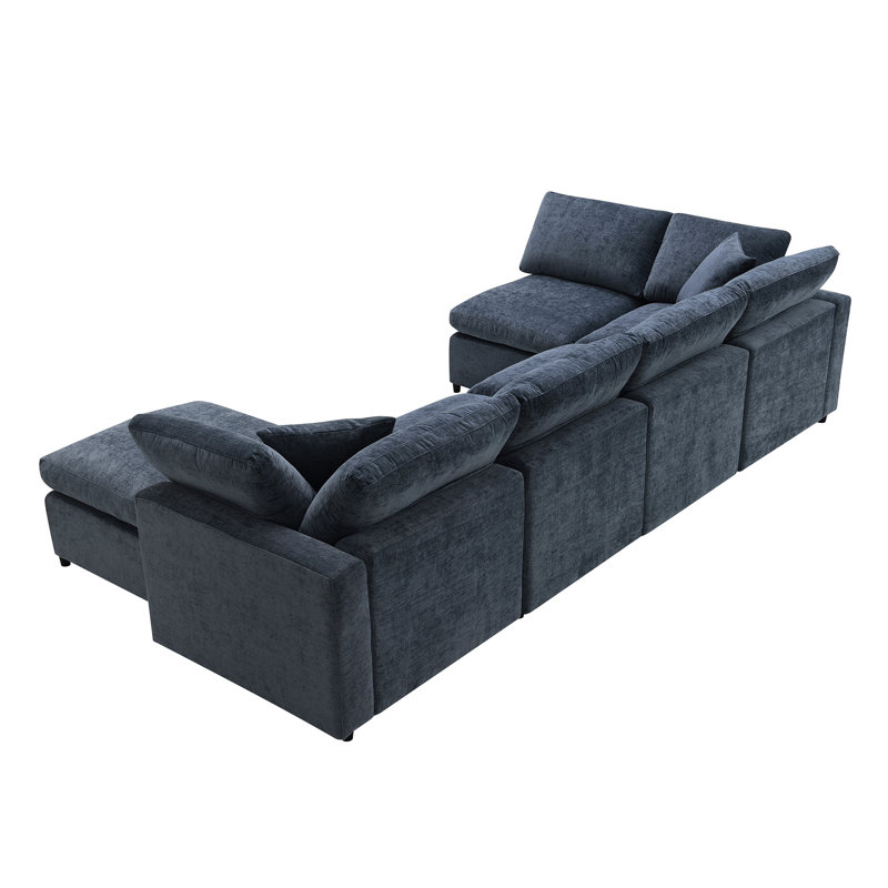 130*65" Modern Modular Cloud Sofa Bed, Dark Blue Chenille