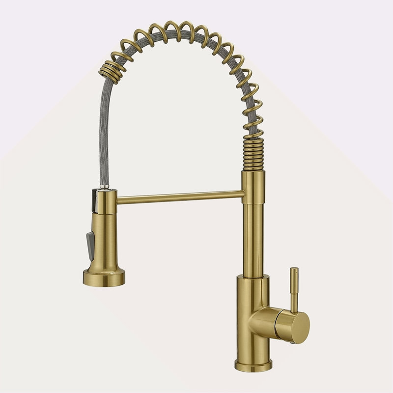 Robinet de cuisine avec douchette extractible en acier inoxydable, Or brossé