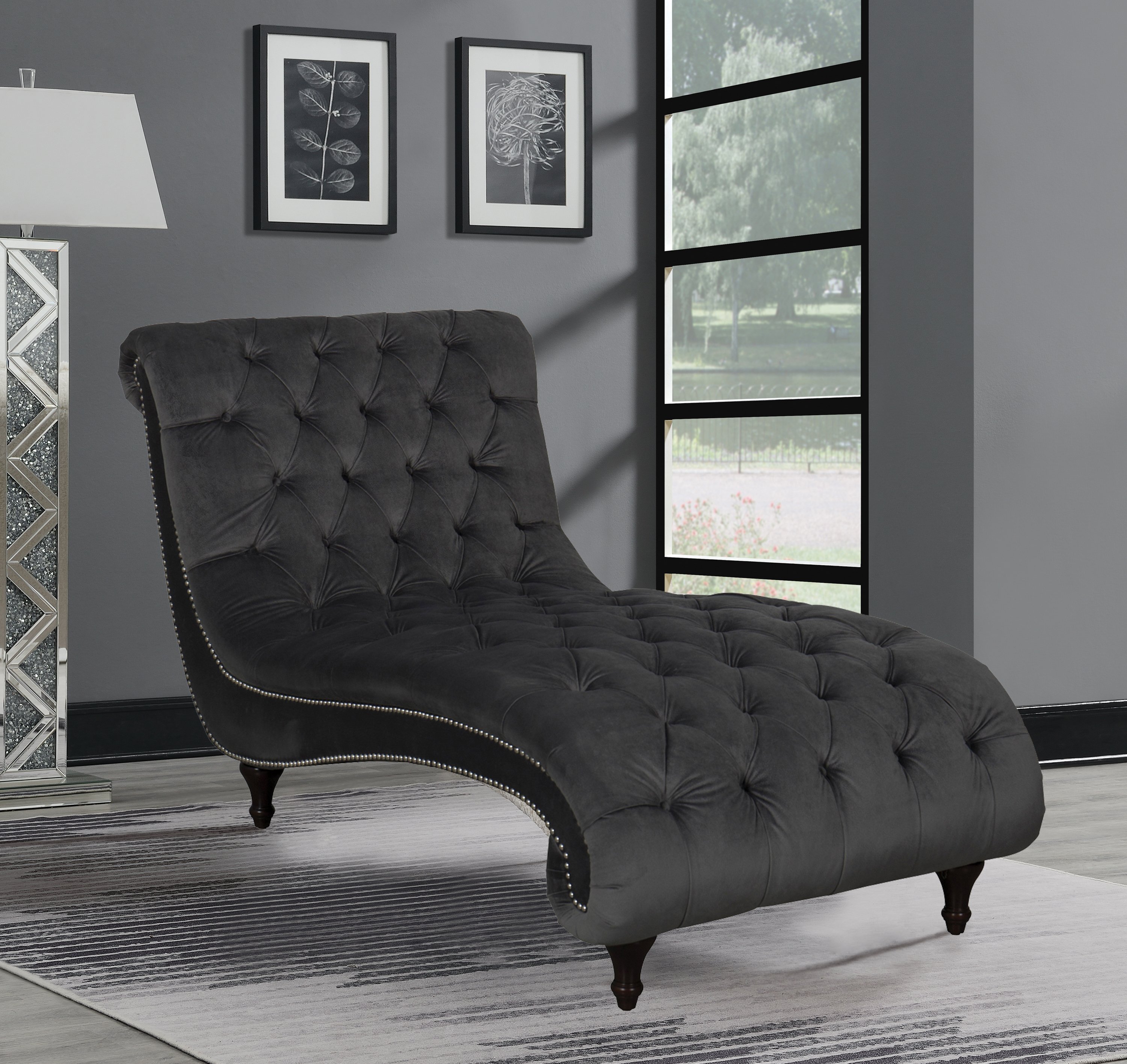 Black tufted 2025 chaise lounge