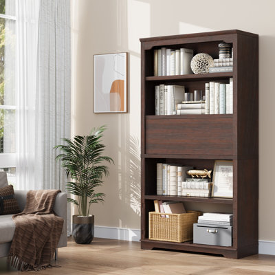 Luper 5-Shelf Bookcase with Flip-shelf and Storage,71 inch Bookcase Cabinet by Winston Porter