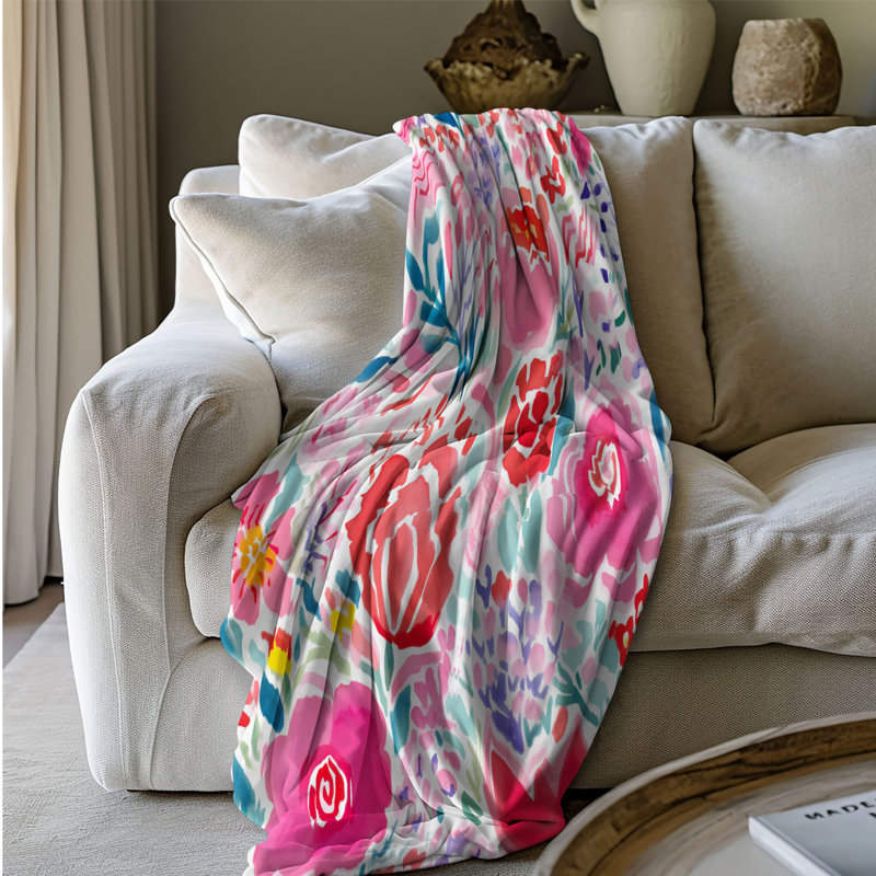 Motif de balise maritime - 1 pièce Sherpa Premium, L 60 po x L 80 po, Fleurs rouges éclatantes