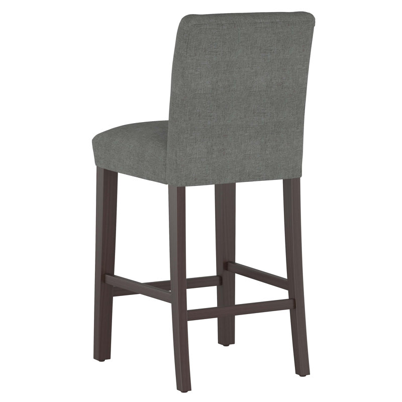 Hadrien Bar & Counter Stool, Bar Stool (31” Seat Height), Zuma Charcoal Textured Linen, Black Wood